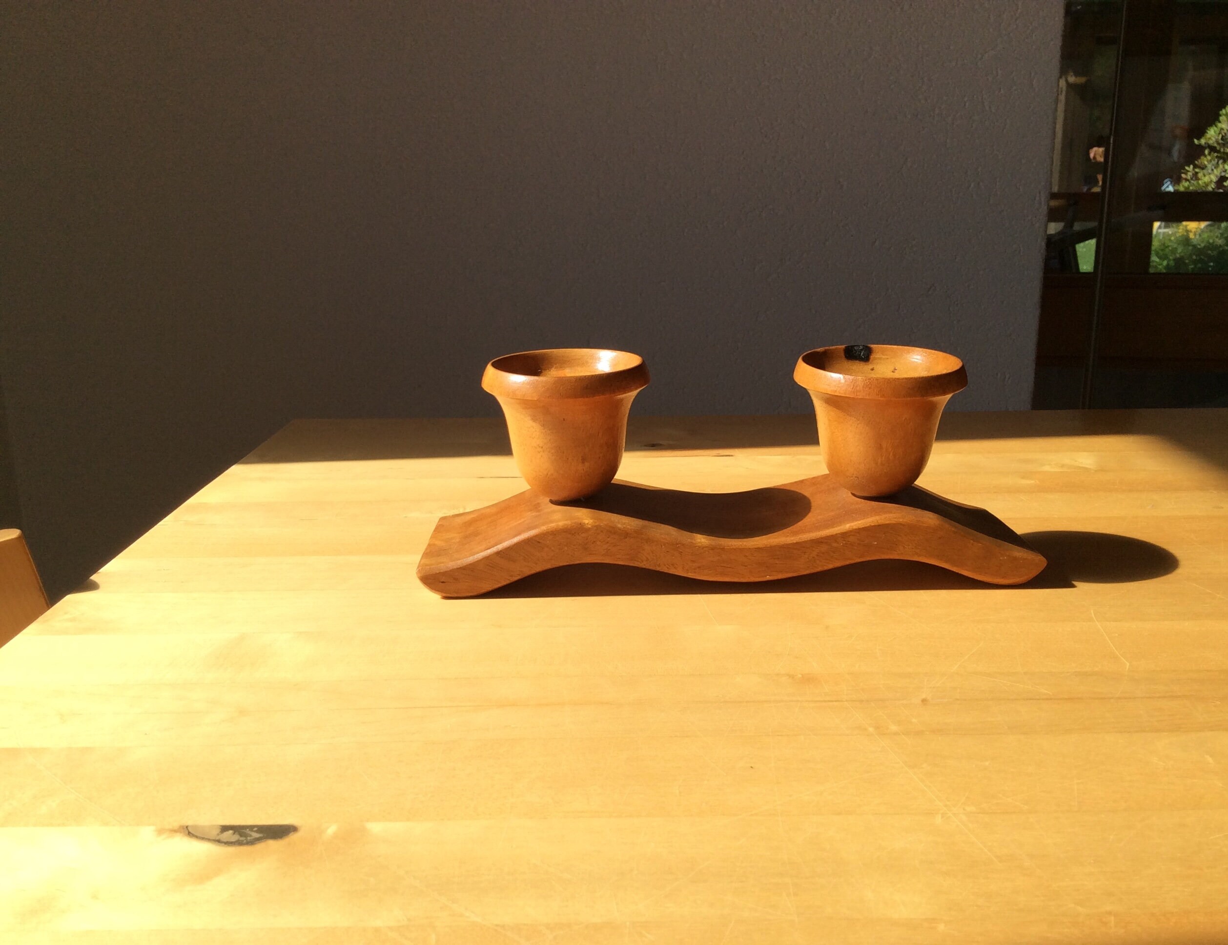 Mid century wood candlestick holder