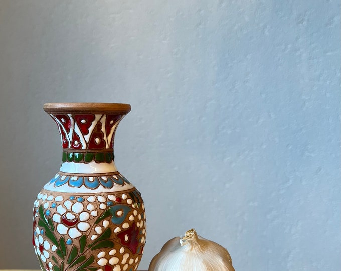 Vintage Greek Vase Rhodos Enamel Relief Vase
