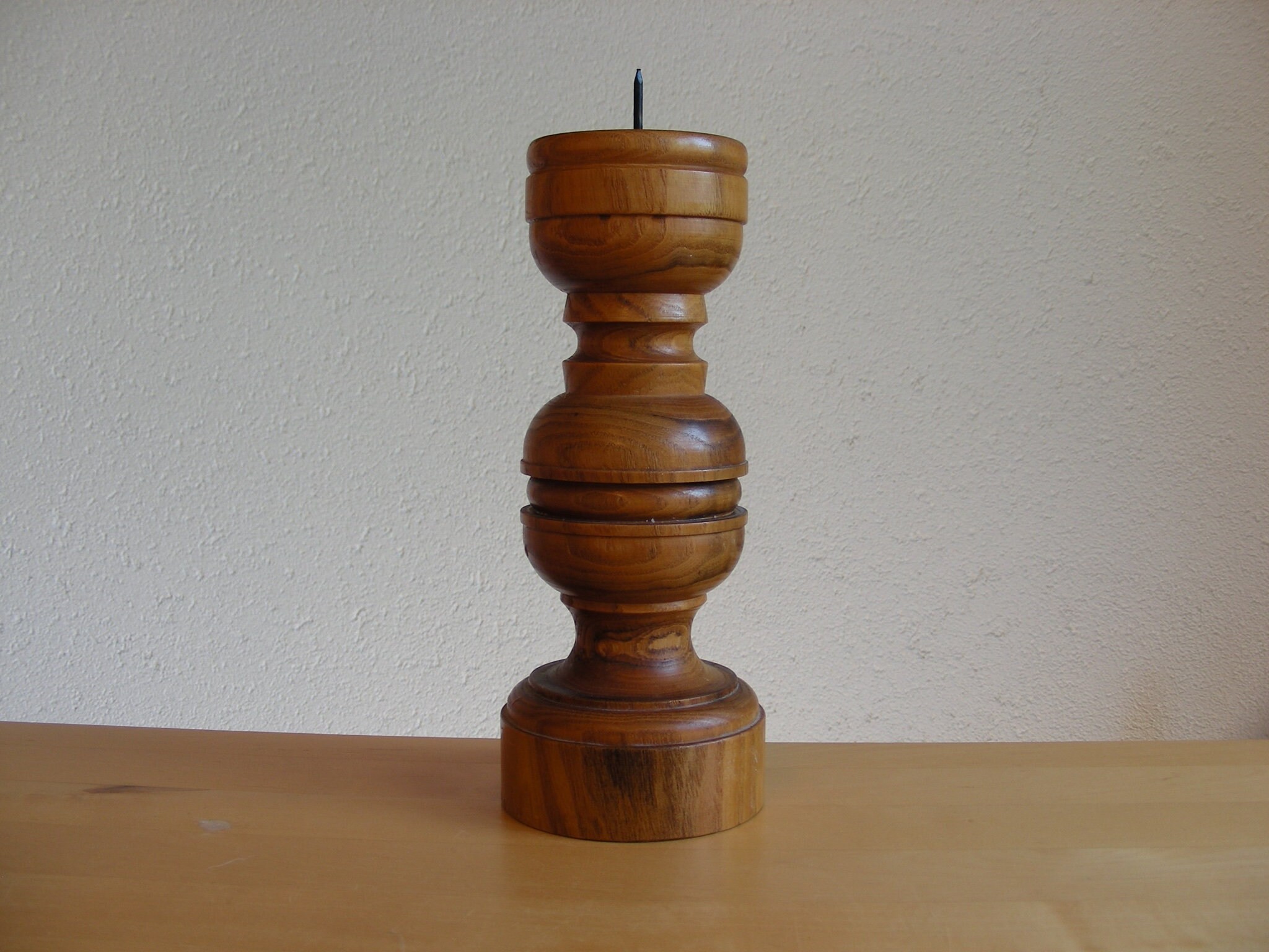 Vintage turned wood candle holder