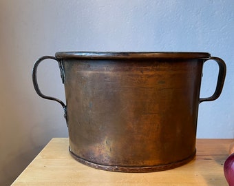Vintage Copper Pot With Two Handles Outdoor Planter Kitchen Utensil Storage
