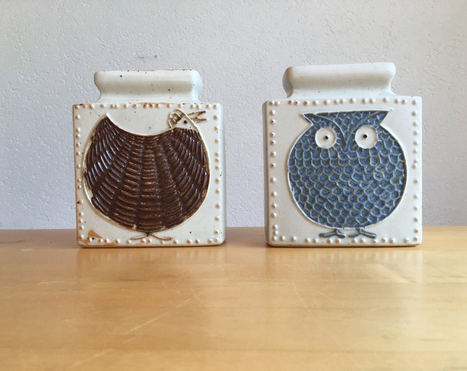 Set of Two Owl And Chicken Vases Scandinavian Design Vintage