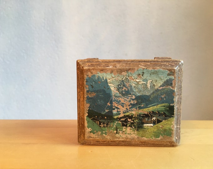 Vintage Wooden Box Painted Alpine Souvenir