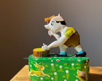 Vintage Lumberjack Logger Tin Metal Bank