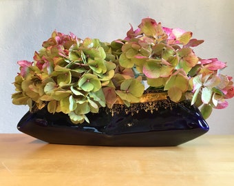 Sarreguemines Hanging Jardinière Planter Pot Late 19th Century Faience Cobalt Blue Gold