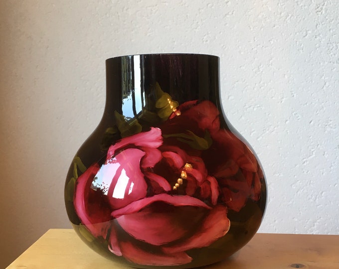 Art Nouveau Rose Glass Vase 1920 Reverse Painted Glass Vase German Vase