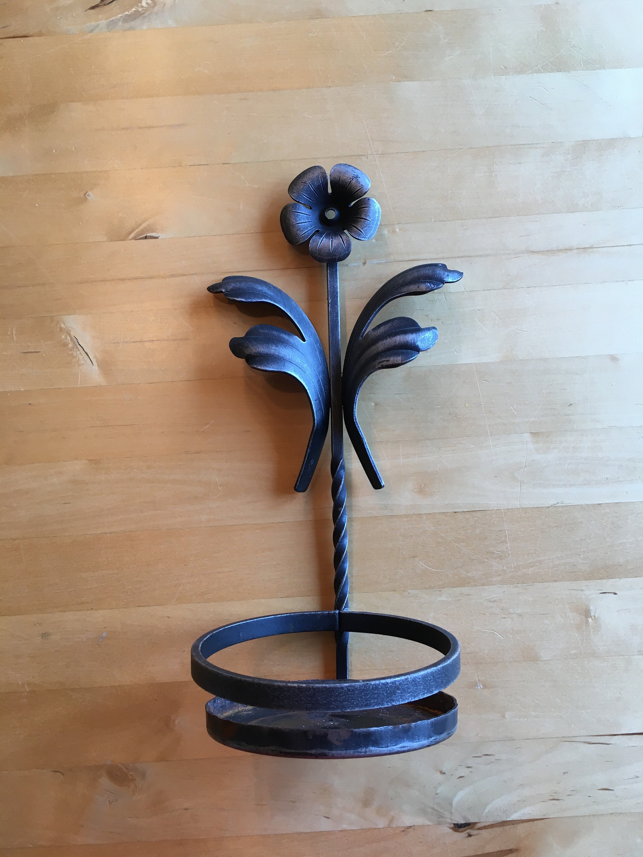 Vintage plant pot hanger, wrought iron pot hanger