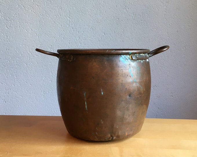 Vintage Copper Pot Cachepot Planter Round Indoor Outdoor Planter