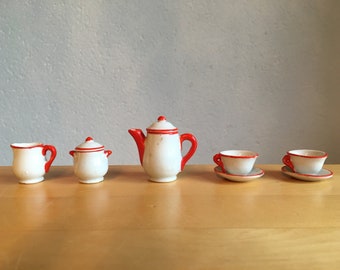 RESERVED FOR J. Vintage Miniature Tea Set, Porcelain Dollhouse Tea Set