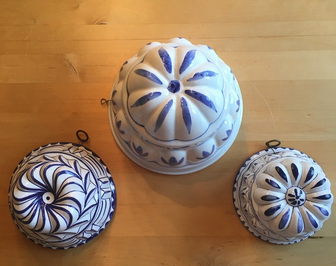 Set of Three Vintage Hand Painted Ceramic Pudding Moulds