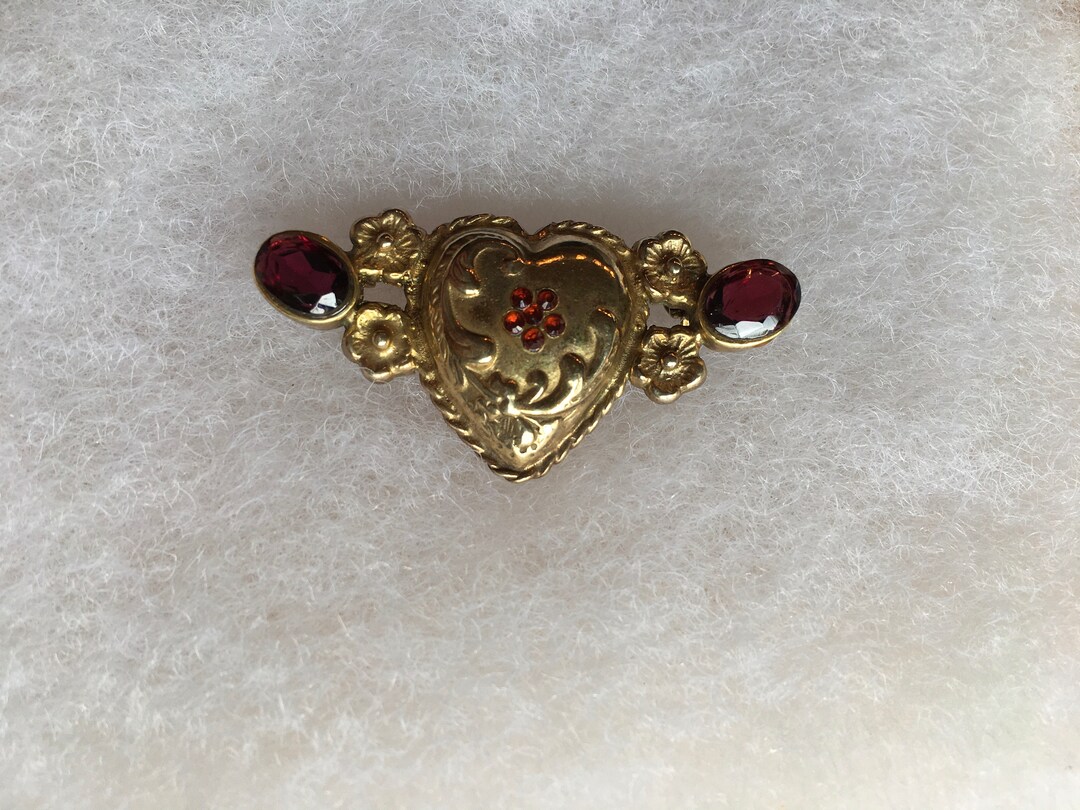 Heart Brooch Tourmaline and Garnet Gilded Sterling - Etsy