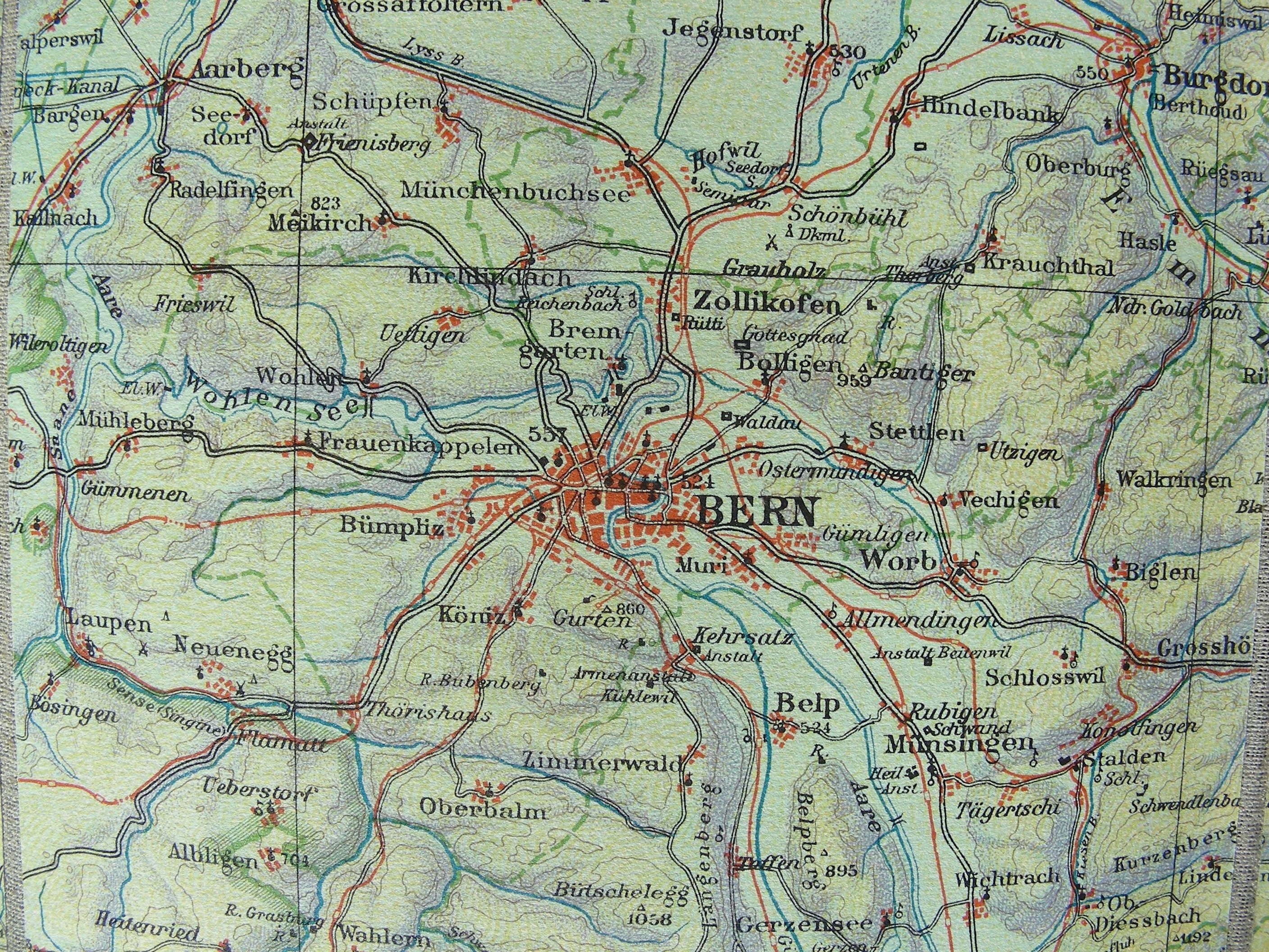 Vintage map of Canton Bern, Switzerland on canvas backing