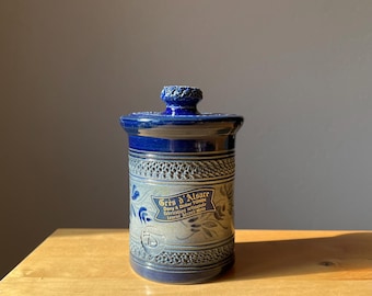 GRES D'ALSACE Pottery French Blue Stoneware Covered Ceramic Jar Dany & Didier Tonin Salt Glazed Alsace Mustard Pot Jam Jar