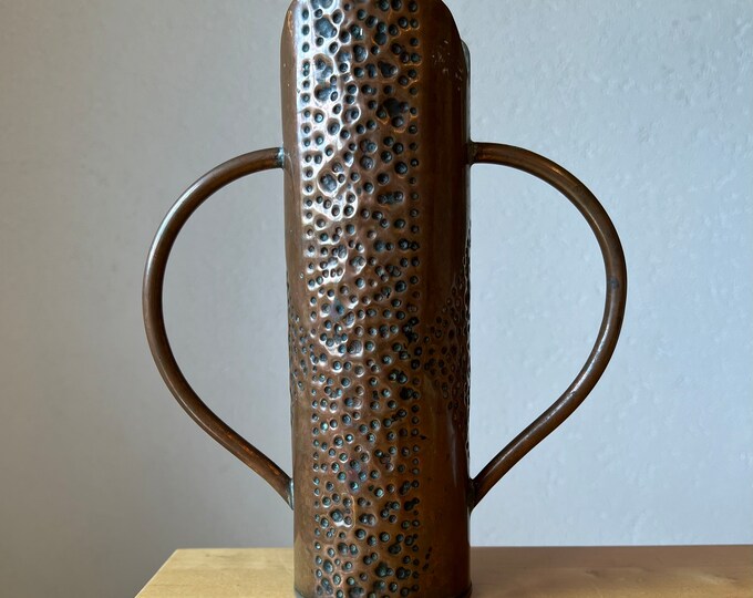 Vintage Hand Hammered Copper Vase MCM Mid Century Design Two Handled Vase