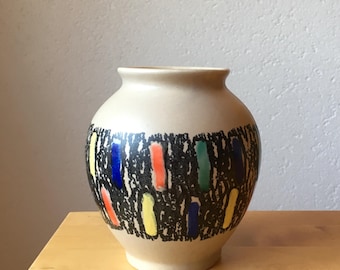 Smaller Mid Century Vase With Geometric Pattern West German Pottery