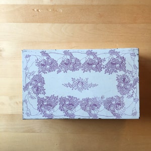 Tin Box With Cover in Lilac Roses Over Off White Bucolic Vintage Box
