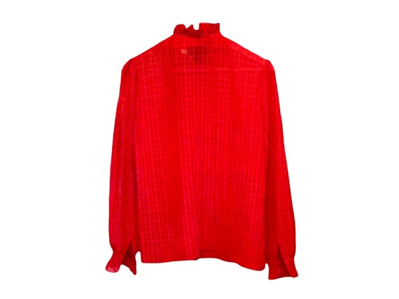 Puff Sleeve Blouse, Red Ruffle Collar Vintage 90s… - image 3