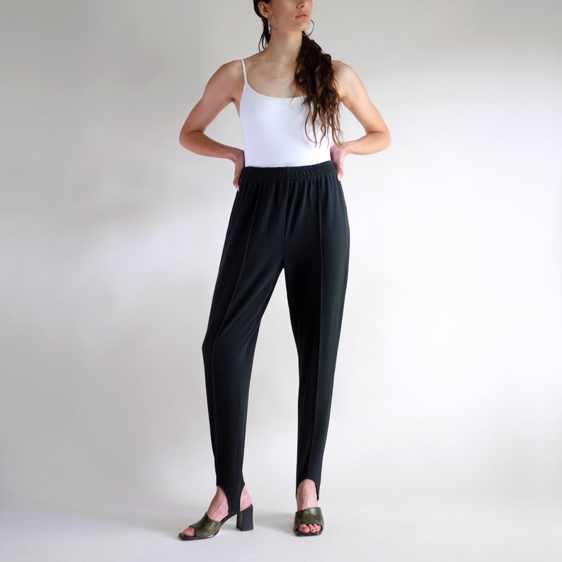 Vintage High Rise High Waist Tapered Leg Casual Loose Baggy Oversize Leisure Simple Minimal Black Stirrup Pants 90s Drawstring Sweatpants
