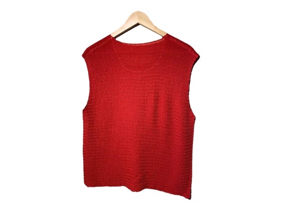 Pleated Tank Top, Red Vintage Y2K Micropleated Sl… - image 3