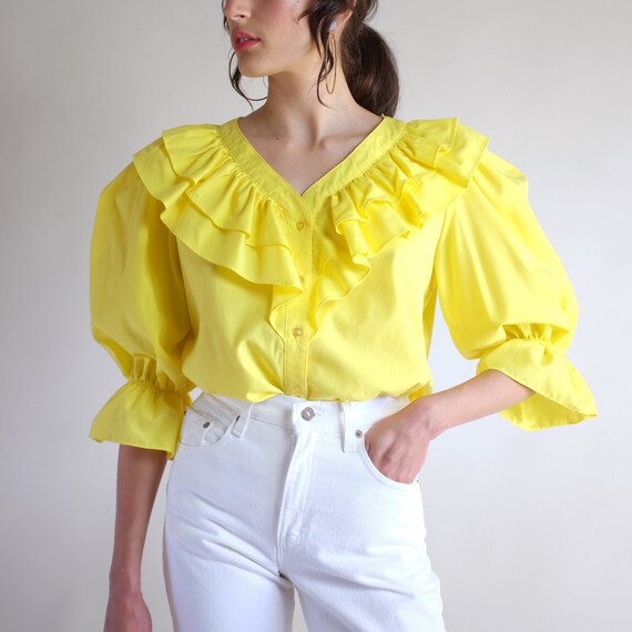 yellow puff sleeve blouse