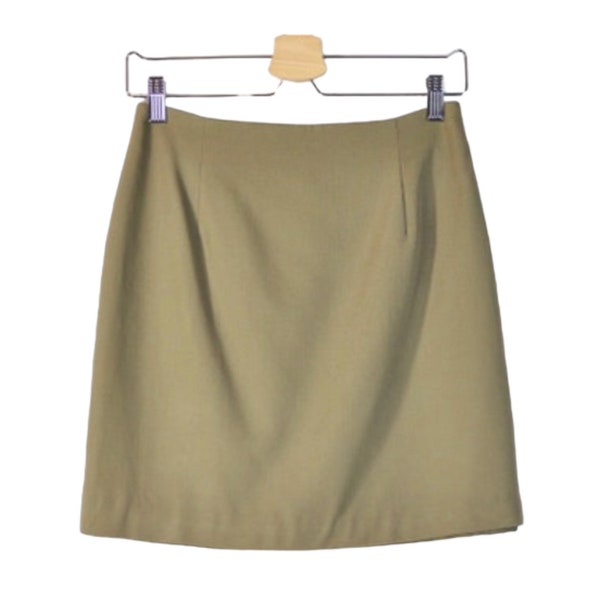 Minimal Mini Skirt High Waisted Short Skirt Olive Green Dark Khaki Beige Taupe Neutral Simple Preppy Above The Knee Skirt Medium Size 8
