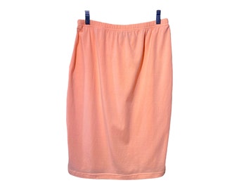 High Waisted Skirt, Vintage 1990s Peach Pencil Skirt Cute Casual Simple Minimal Comfortable Pastel Summer Cotton Elastic Waist Loose Fit