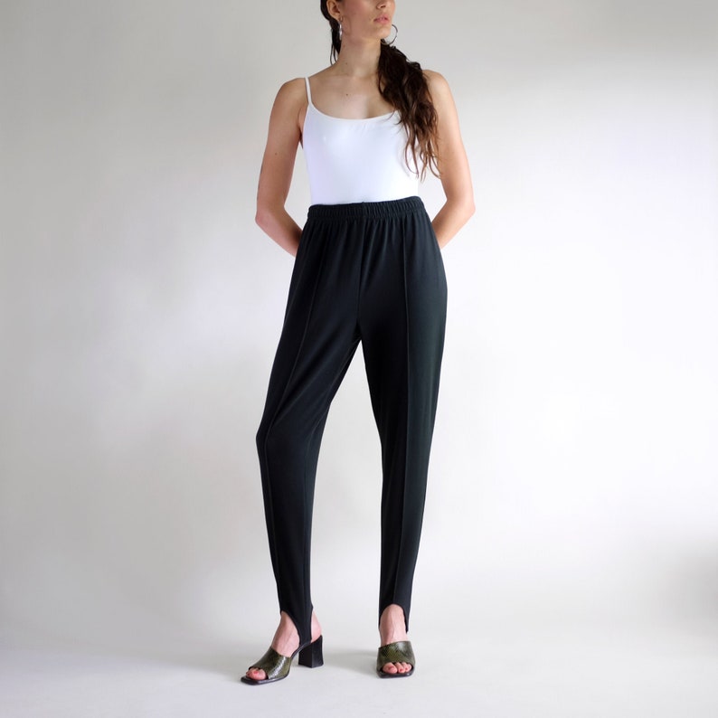 Vintage High Rise High Waist Tapered Leg Casual Loose Baggy Oversize Leisure Simple Minimal Black Stirrup Pants 90s Drawstring Sweatpants
