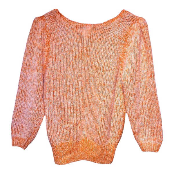 Silk Angora Sweater, Puff Sleeve Sweater, Vintage 80s 90s Sweater, Orange Fuzzy Cuffed Soft Comfy Knit Blouse, Soft Loose Fit Lightweight