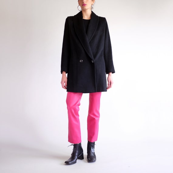 Black Wool Overcoat, Minimal Structured Double Bre
