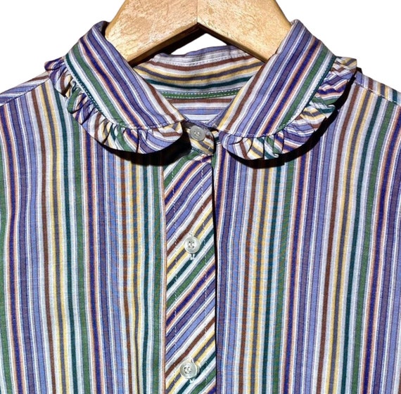 Striped Prairie Blouse Vintage Puff Sleeve 70s 80… - image 2