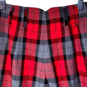 High Waisted Shorts, Vintage 90s Plaid Baggy Trouser Short, High Rise High Waist Long Tartan Shorts, Simple Casual Red Gray Shorts Size 3 /4 image 4