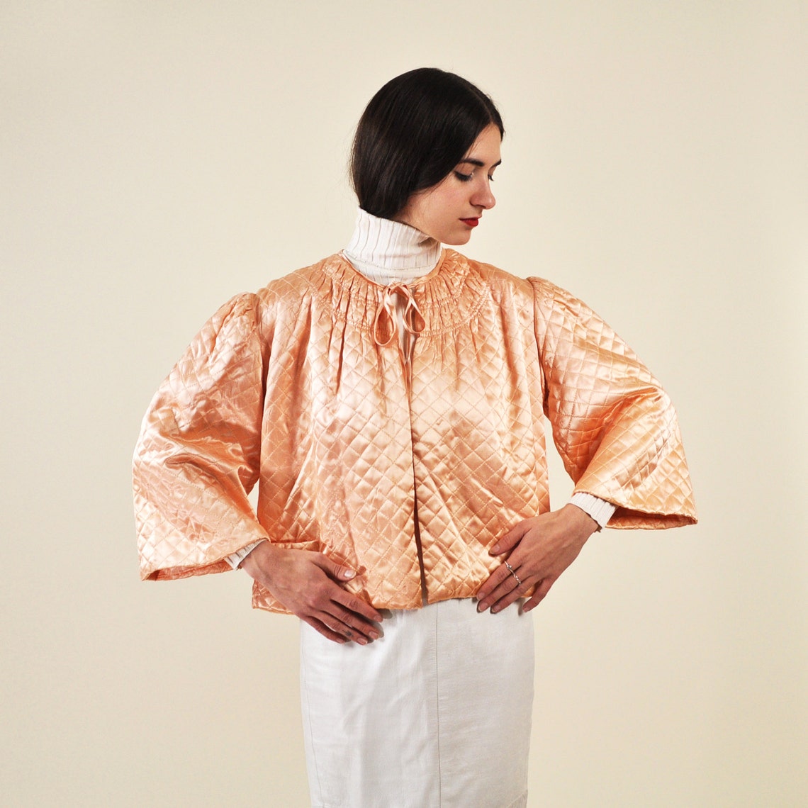 Vintage Quilted Jacket 1960s Satin Bed Jacket Peach Bridal Etsy
