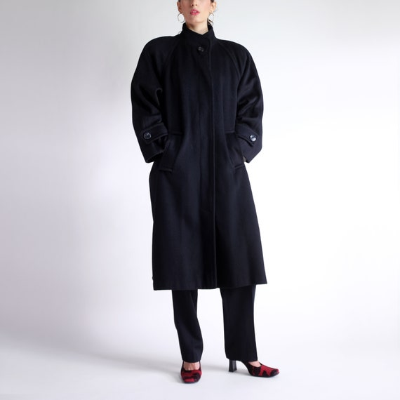 Black Wool Overcoat, Oversized Long Winter Coat, V