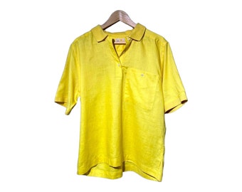 Linen Polo Shirt, Vintage 80s 90s Preppy Top Short Sleeve Liz Claiborne Blouse, Preppy Boxy Minimal Simple Sporty Oversized Loose Fit Simple