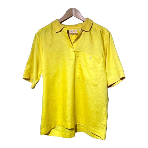 Linen Polo Shirt, Vintage 80s 90s Preppy Top Short Sleeve Liz Claiborne Blouse, Preppy Boxy Minimal Simple Sporty Oversized Loose Fit Simple