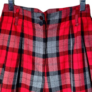 High Waisted Shorts, Vintage 90s Plaid Baggy Trouser Short, High Rise High Waist Long Tartan Shorts, Simple Casual Red Gray Shorts Size 3 /4 image 2