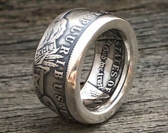 Anillo de moneda de dólar de plata - Anillo de dólar Morgan - Un dólar Estados Unidos - EE. UU. - Anillo de hombre de doble cara americano - Pluribus Unum