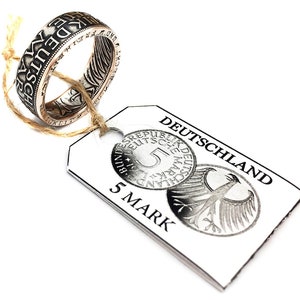 Duitse muntring gemaakt van munt van 5 mark, Duitsland, Duitsland, Duitse mark 5 DM, muntringen 5 DM, Münzring, zilver
