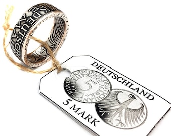 Silver German Coin Ring made from 5 Mark coin, Germany, Deutschland, Deutsche Mark 5 DM, 5DM coin rings, Münzring