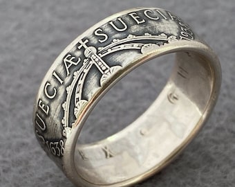 Swedish Royal Crown Ring made of Swedish Silver Coin 2 Kronor 1938 - Sverige - Suecia - Myntringar