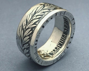 Gorgeous French Silver Coin Ring made of 5 Francs coin from 1800s.  Français Monnaies - 5 Francs - Mens Ring - Silver 900