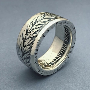 Gorgeous French Silver Coin Ring made of 5 Francs coin from 1800s.  Français Monnaies - 5 Francs - Mens Ring - Silver 900