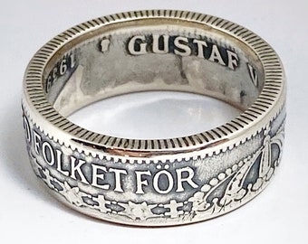Swedish Coin Ring - Silver 1 Krona, Sweden 1939, Size 6 US - Konungariket Sverige - Suecia - Myntringar