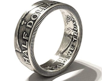 United States of America Silver Half Dollar Coin Ring - Franklin - USA American Coin 1963 | Size: US 12 / EU 67.5 / Diameter 21.5 mm