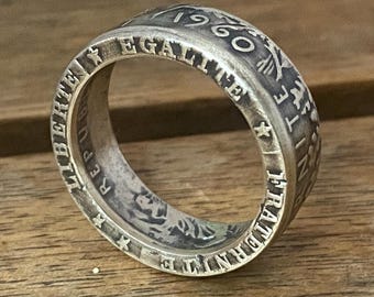 1960 French 5 Franc Silver Coin Ring, Size: US 8 | EU 60. France Souvenir, Liberté Égalité Fraternité Ring, Unique Silver Gift