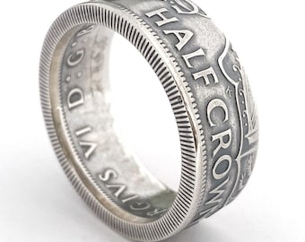 1942 British Half Crown Silver Coin Ring, Handmade Coin Ring, King George VI Coin, Vintage Silver Jewelry, Unique Gift