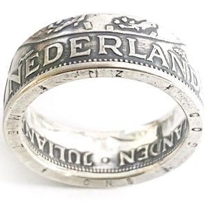 Dutch Silver Guilder Coin Ring, The Netherlands 1963, Size 11 US (65 EU / 20.5 mm) - 2 1/2 Gulden - Holland - Gulden- Queen Juliana