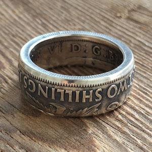 British Silver Coin Ring - Two Shillings  - Handcrafted - Great Britain - United Kingdom - UK Coin Rings - Florin coin rings - mens womens