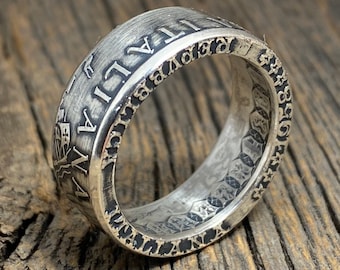 Silver Italian coin ring. Made of 500 Lire coin, Italy 1958, size 8.5US/18.5mm - Italia - Anello dalla moneta
