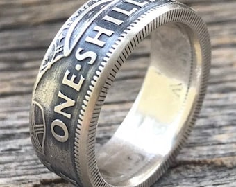 United Kingdom Silver Coin Ring, One Shilling 1940s (English crest). Ladies sizes. British coin ring. Small women's coin rings