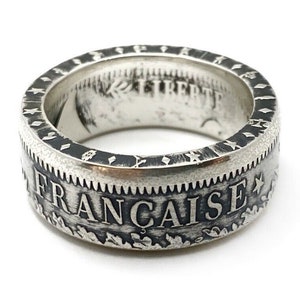 French Silver Coin Ring 10 Francs France, Size 9.5 US (19.5 mm) Silver 900  &quot;Liberte Egalite Fraternite&quot; - Français Monnaies - Mens Ring